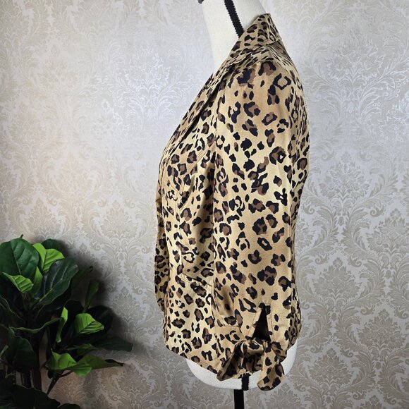 Allison Taylor Size 6 100% Silk Leopard Print Blazer ¾ Sleeve Ties at Cuffs - Picture 8 of 12